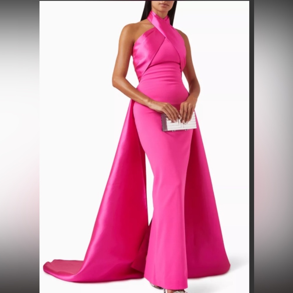 Solace London Pink Maxi Dress with Dramatic Silhouette